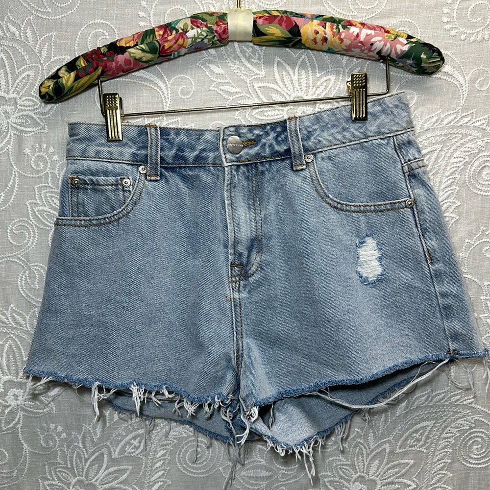 Superdown Distressed Denim Short Jean 27 Frayed High Waist Cut Off Hem